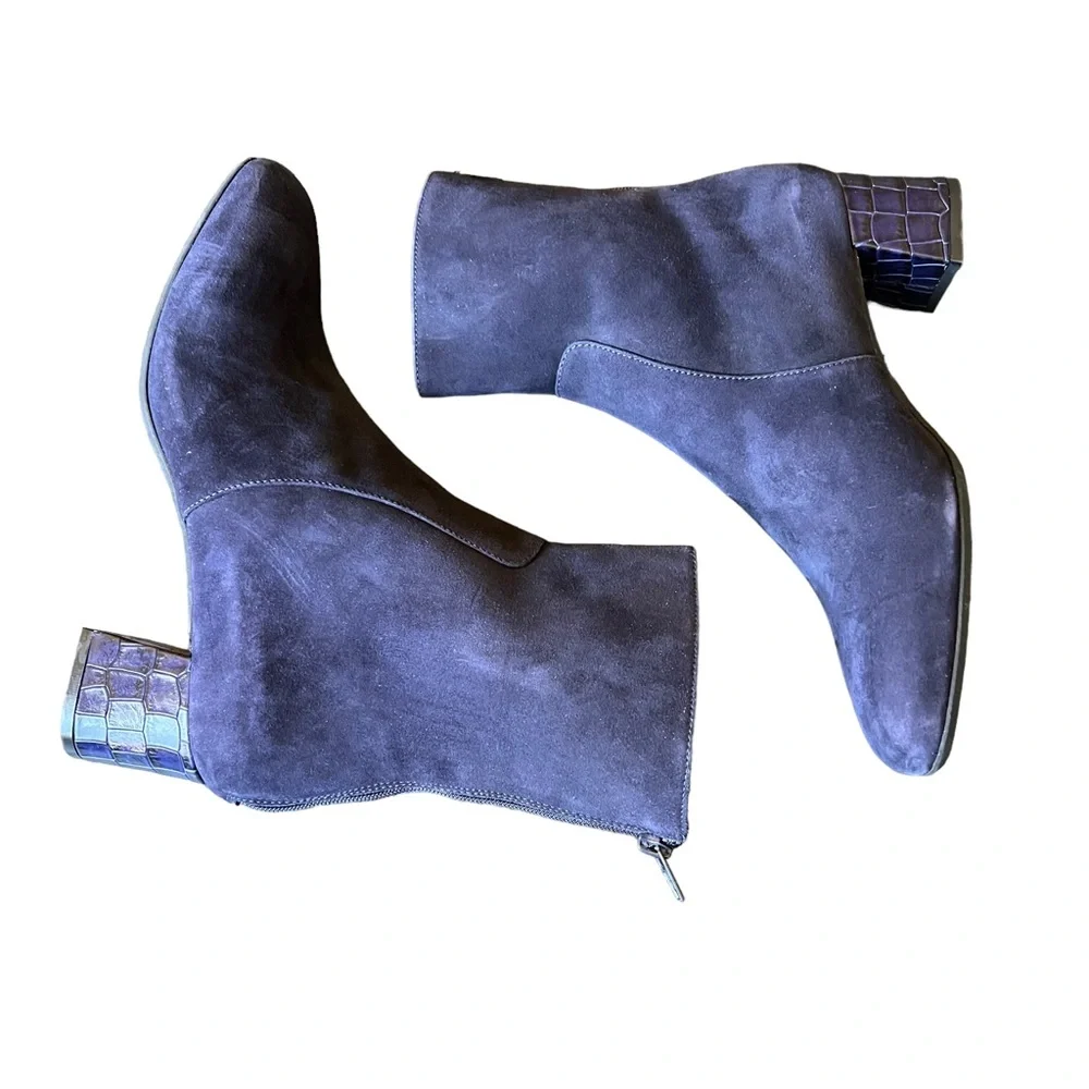 Ron White Odelia Suede Bootie French Navy Croc Heel Women's Size 10 New